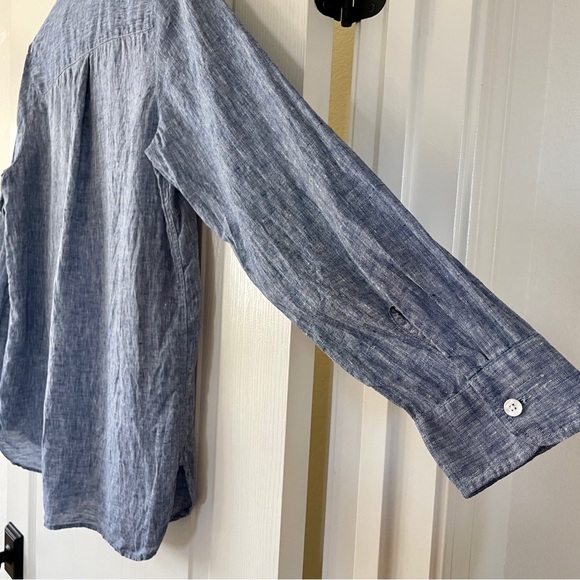 J. McLaughlin Britt Linen Point Collar Long Sleeve Blue Button Front Shirt Top L - Picture 13 of 16